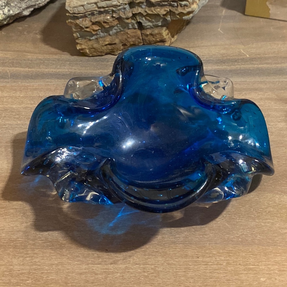 Blue Blown glass ashtray